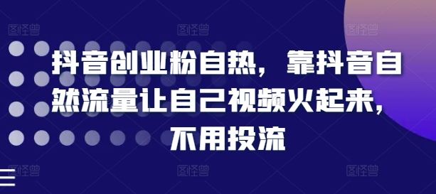 抖音创业粉自热，靠抖音自然流量让自己视频火起来，不用投流-网创资源站