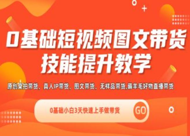 0基础短视频图文带货实操技能提升教学(直播课+视频课),0基础小白3天快速上手做带货-网创资源站