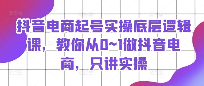 抖音电商起号实操底层逻辑课，教你从0~1做抖音电商，只讲实操-网创资源站