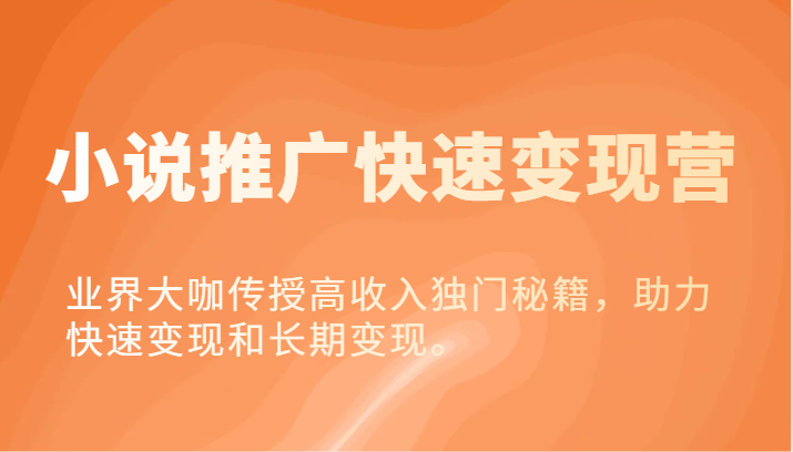 小说推广快速变现营-业界大咖传授高收入独门秘籍，助力快速变现和长期变现。-网创资源站