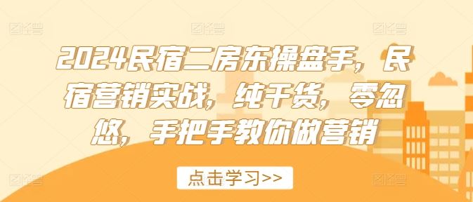 2024民宿二房东操盘手，民宿营销实战，纯干货，零忽悠，手把手教你做营销-网创资源站
