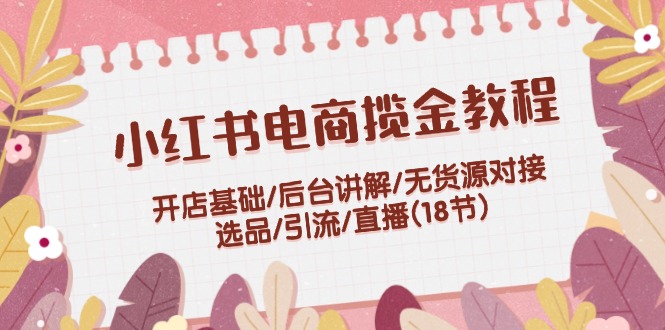 小红书电商揽金教程：开店基础/后台讲解/无货源对接/选品/引流/直播(18节)-网创资源站