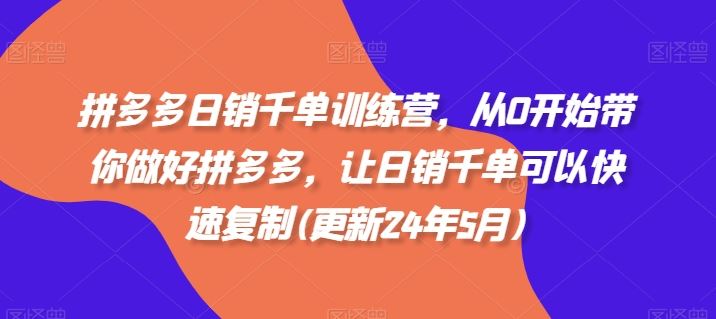 拼多多日销千单训练营，从0开始带你做好拼多多，让日销千单可以快速复制(更新24年8月)-网创资源站