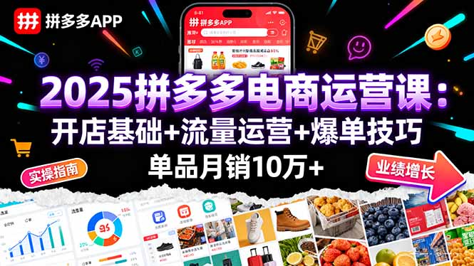 2025拼多多电商运营课：开店基础+流量运营+爆单技巧，单品月销10万+-网创资源站