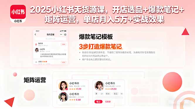 2025小红书无货源课，开店选品+爆款笔记+矩阵运营，单店月入5万+实战效果-网创资源站