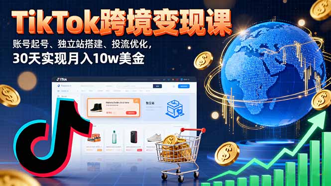 TikTok跨境变现课：账号起号、独立站搭建、投流优化，30天实现月入10w美金-网创资源站