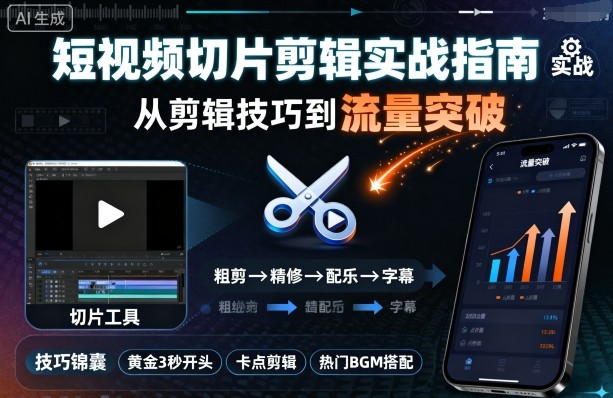 短视频切片剪辑实战指南，从剪辑技巧到流量突破-网创资源站