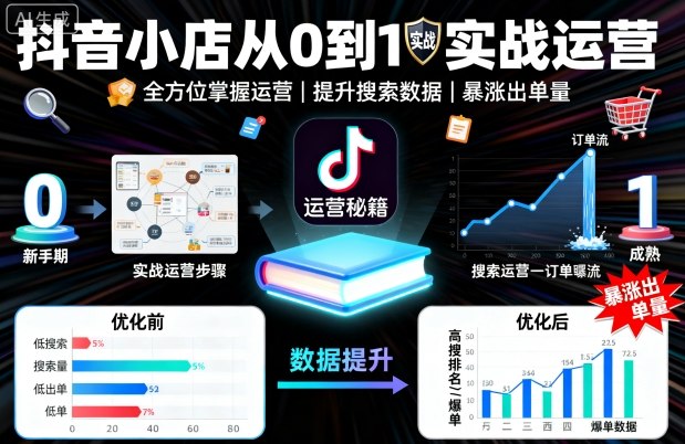 抖音小店从0到1实战运营，帮你全方位掌握小店运营，提升搜索数据与出单量-网创资源站