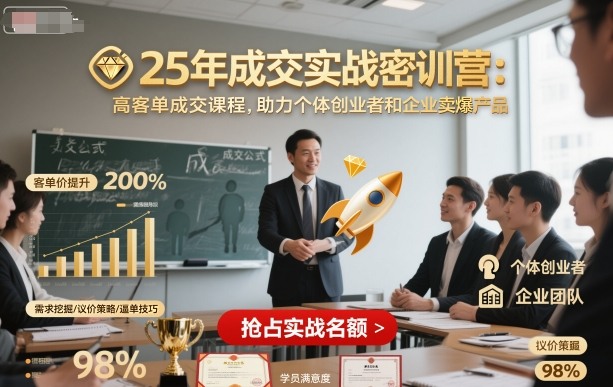 25年成交实战密训营，高客单成交课程，助力个体创业者和企业卖爆产品-网创资源站