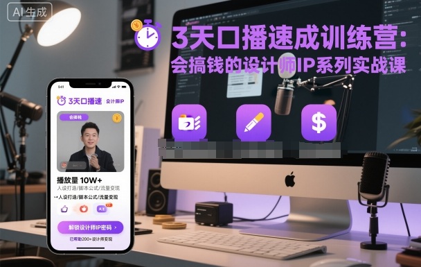 3天口播速成训练营，会搞钱的设计师IP系列实战课-网创资源站