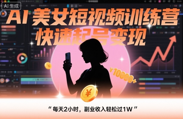 AI美女短视频训练营，快速起号变现，每天2小时，副业收入轻松过1W-网创资源站