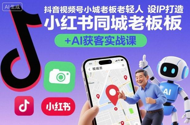 抖音视频号小红书同城老板轻人设IP打造+AI获客实战课，人设打造-算法拆解-拍摄剪辑-内容运营-AI创作-网创资源站