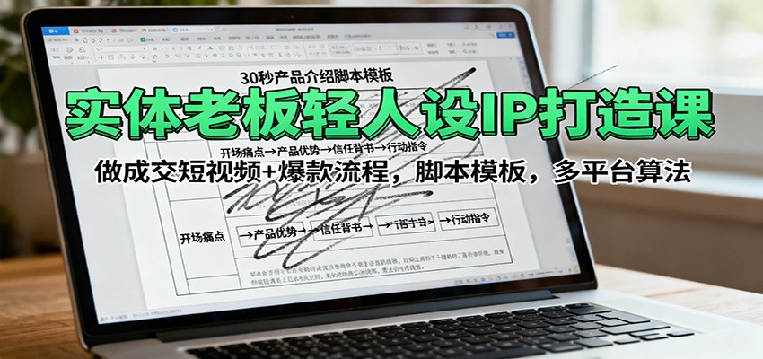实体老板轻人设IP打造课：做成交短视频+爆款流程，脚本模板，多平台算法-网创资源站