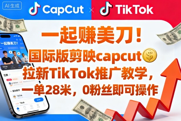 一起賺美刀！国际版剪映capcut拉新TikTok推广教学，一单28米，0粉丝即可操作(附推广入口和教学)-网创资源站
