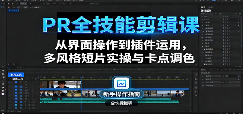 PR全技能剪辑课：从界面操作到插件运用，多风格短片实操与卡点调色-网创资源站