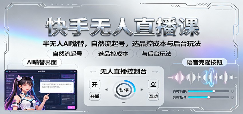 快手无人直播课：半无人AI嘴替，自然流起号，选品控成本与后台玩法-网创资源站