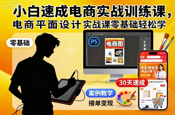 小白速成电商实战训练课，电商平面设计实战课零基础轻松学-网创资源站