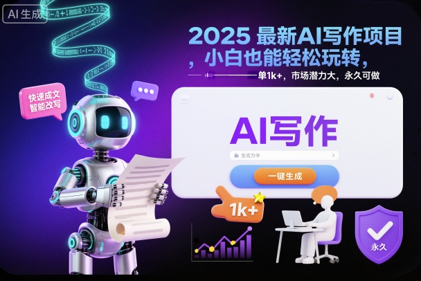 2025最新AI写作项目，小白也能轻松玩转，一单1k+，市场潜力大，永久可做-网创资源站