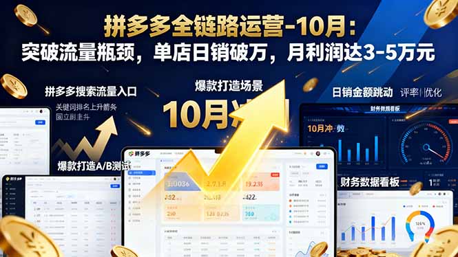 拼多多全链路运营-10月：突破流量瓶颈，单店日销破万，月利润达3-5万元-网创资源站