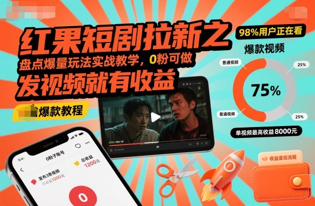红果短剧拉新之盘点爆量玩法实战教学，0粉可做，发视频就有收益-网创资源站