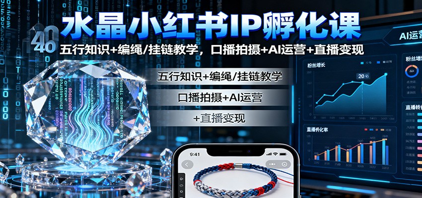 水晶小红书IP孵化课：五行知识+编绳/挂链教学，口播拍摄+AI运营+直播变现-网创资源站