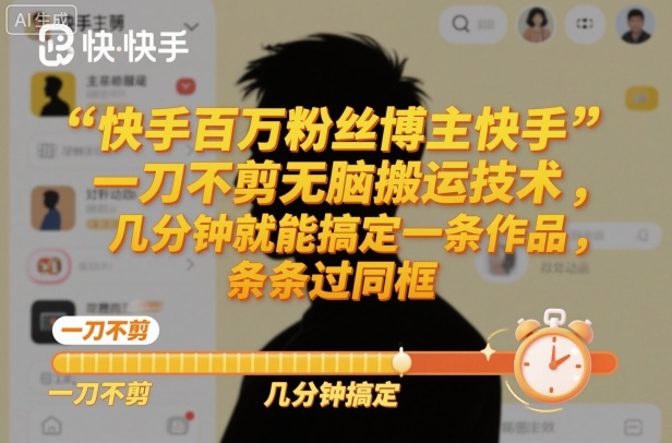 快手百万粉丝博主快手一刀不剪无脑搬运技术，几分钟就能搞定一条作品，条条过同框-网创资源站