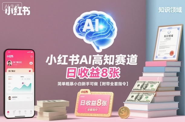 小红书AI高知赛道，日收益8张，简单粗暴小白新手可做【附带全套指令】-网创资源站