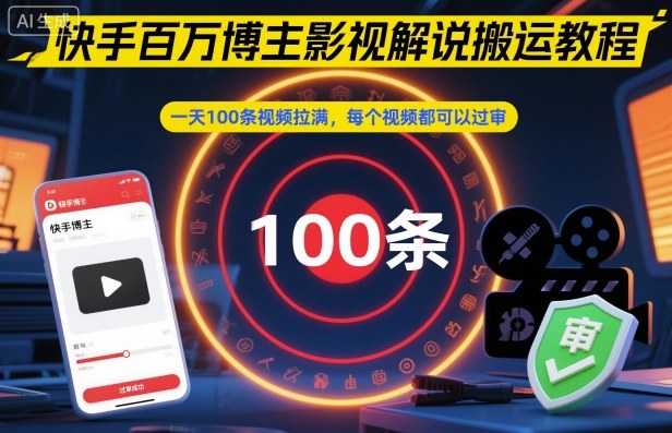 快手百万博主影视解说搬运教程，一天100条视频拉满，每个视频都可以过审-网创资源站