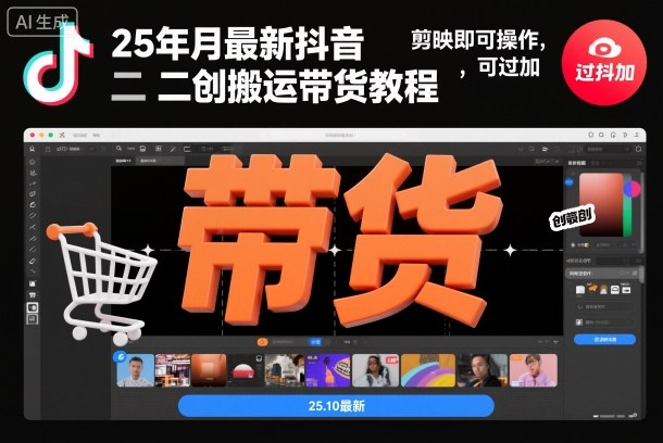25年10月最新抖音二创搬运带货教程，剪映即可操作，可过抖加-网创资源站