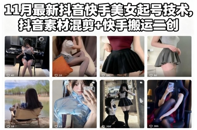 11月最新抖音快手美女起号技术，抖音素材混剪+快手搬运二创-网创资源站