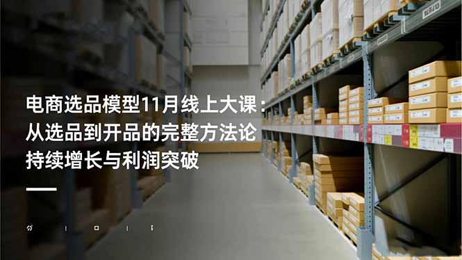 电商选品模型11月线上大课：从选品到开品的完整方法论 持续增长与利润突破-网创资源站