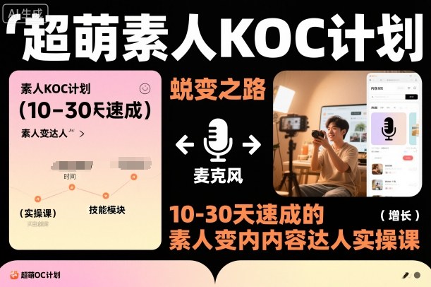 超萌素人KOC计划，10-30天速成的素人变内容达人实操课，适合想做短剧小说推文电商推广的素人入局-网创资源站