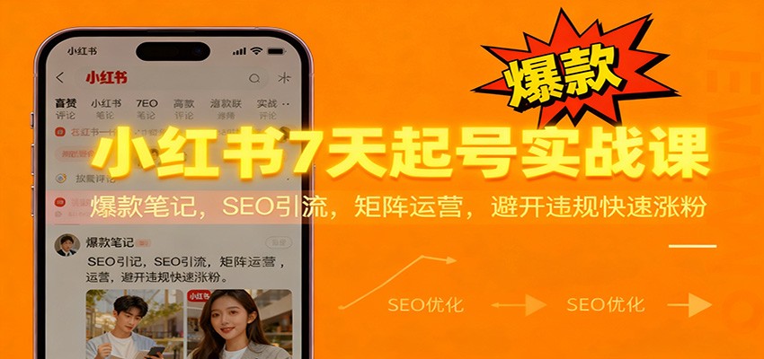 小红书7天起号实战课：爆款笔记，SEO引流，矩阵运营，避开违规快速涨粉-网创资源站