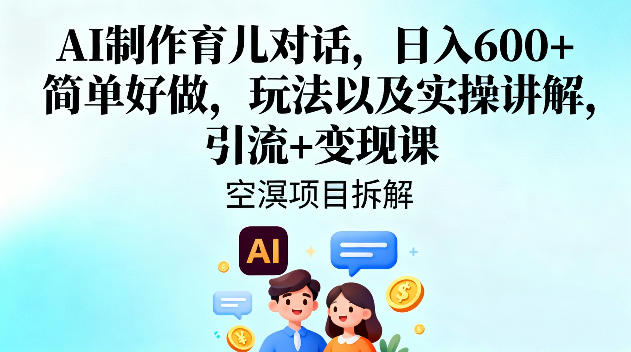 AI制作育儿对话，日入6张+，简单好做，玩法以及实操讲解，引流+变现课-网创资源站