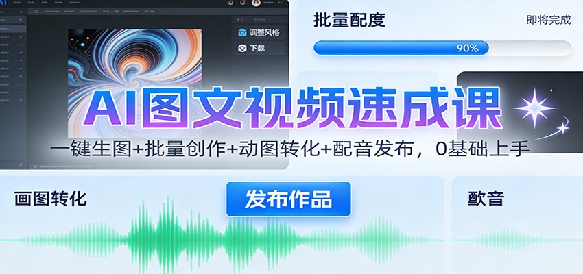 AI图文视频速成课：一键生图+批量创作+动图转化+配音发布，0基础上手-网创资源站