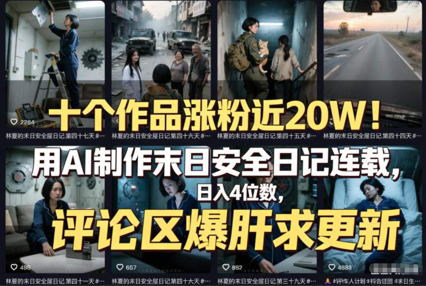 十个作品涨粉近20W！用AI制作末日安全日记连载，日入4位数，评论区爆肝求更新(附详细步骤)-网创资源站