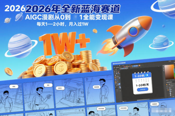 2026年全新蓝海赛道AIGC漫剧从0到1全能变现课，每天1—2小时，月入过1W-网创资源站