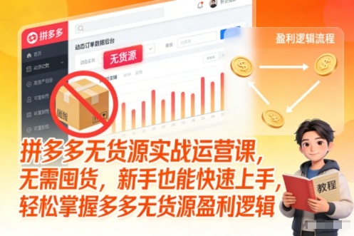 拼多多无货源实战运营课，无需囤货，新手也能快速上手，轻松掌握多多无货源盈利逻辑-网创资源站
