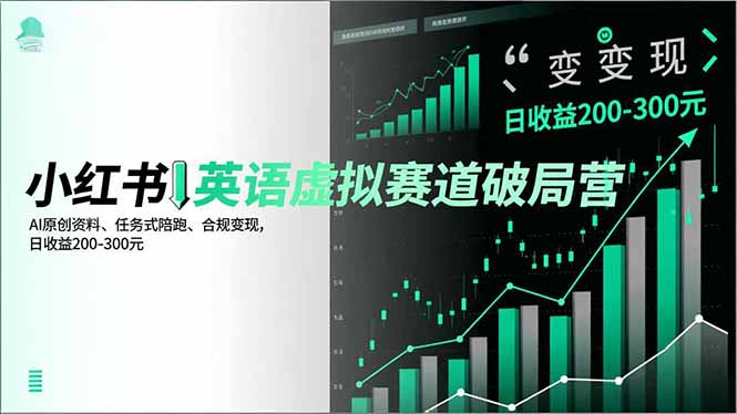 小红书英语虚拟赛道破局营，AI原创资料、任务式陪跑、合规变现，日收益200-300元-网创资源站