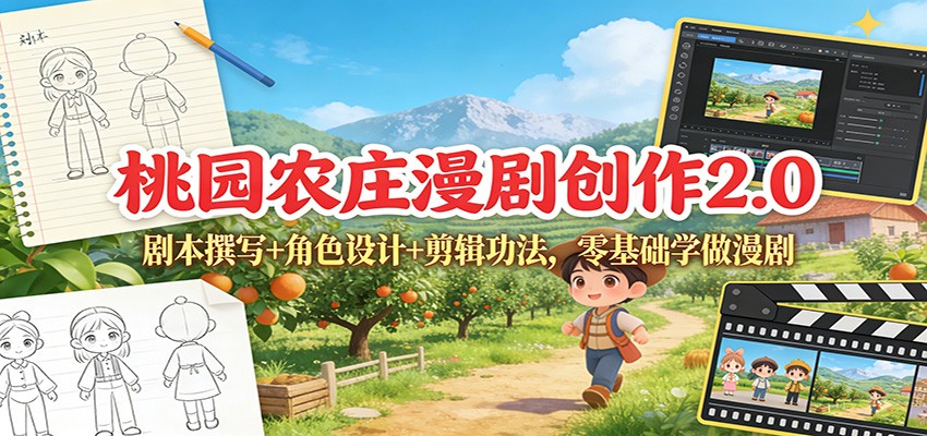 桃园农庄漫剧创作2.0：剧本撰写+角色设计+剪辑功法，零基础学做漫剧-网创资源站