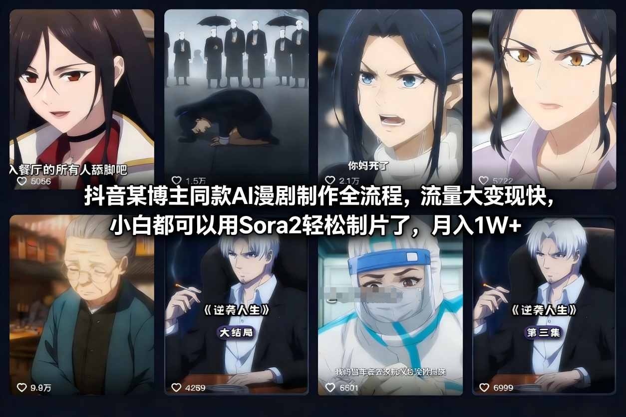 抖音某博主同款AI漫剧制作全流程，流量大变现快，小白都可以用Sora2轻松制片了，月入1W+-网创资源站