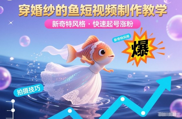 穿婚纱的鱼短视频制作教学，新奇特风格，快速起号涨粉-网创资源站