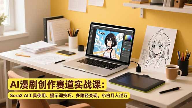 AI漫剧创作赛道实战课：Sora2 AI工具使用、提示词技巧、多路径变现，小白月入过万-网创资源站