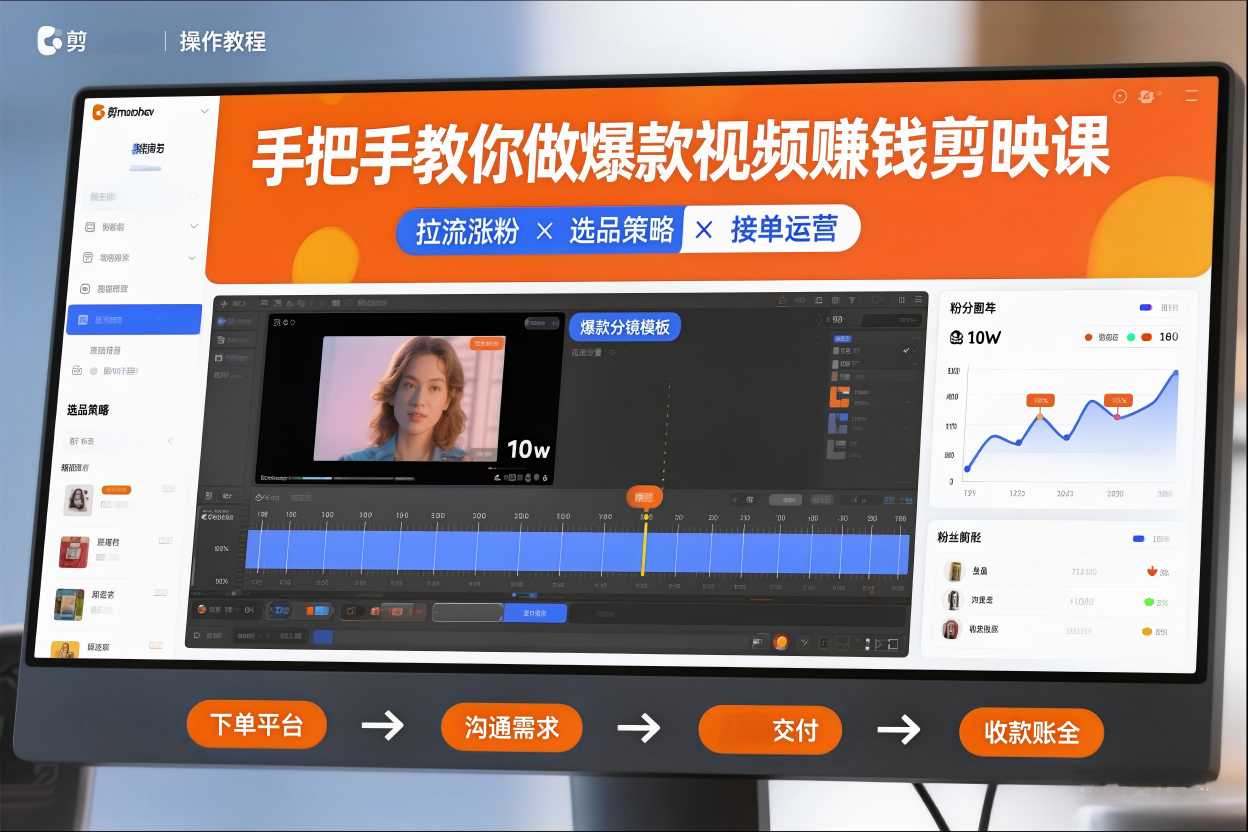 手把手教你做爆款视频赚钱剪映课，手把手教学拉流涨粉、选品策略和接单运营(更新2026)-网创资源站