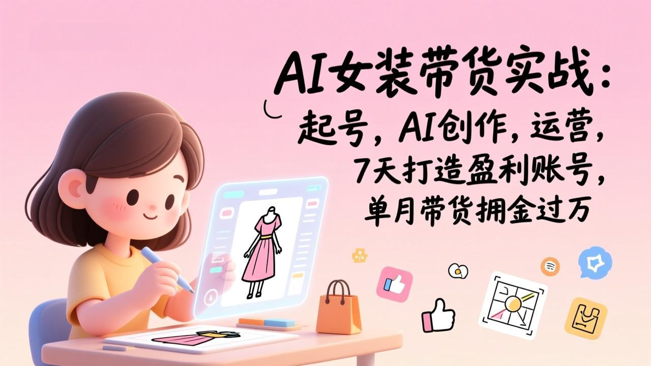 AI女装带货实战:起号,AI创作,运营,7天打造盈利账号,单月带货佣金过万-网创资源站