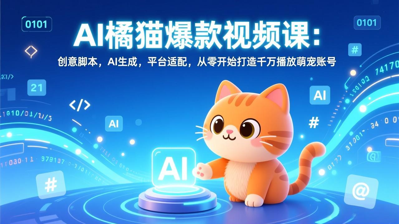 AI橘猫爆款视频课：创意脚本，AI生成，平台适配，从零开始打造千万播放萌宠账号-网创资源站
