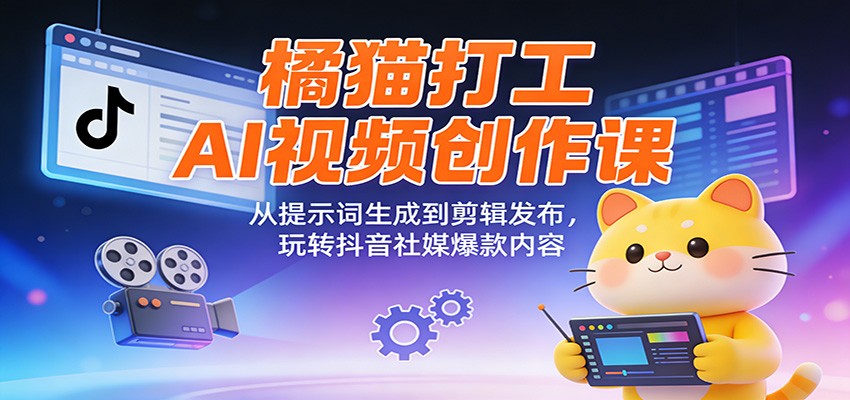 橘猫打工AI视频创作课：从提示词生成到剪辑发布，玩转抖音社媒爆款内容-网创资源站