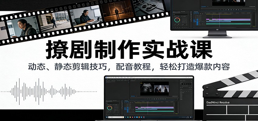 撩剧制作实战课：动态、静态剪辑技巧，配音教程，轻松打造爆款内容-网创资源站
