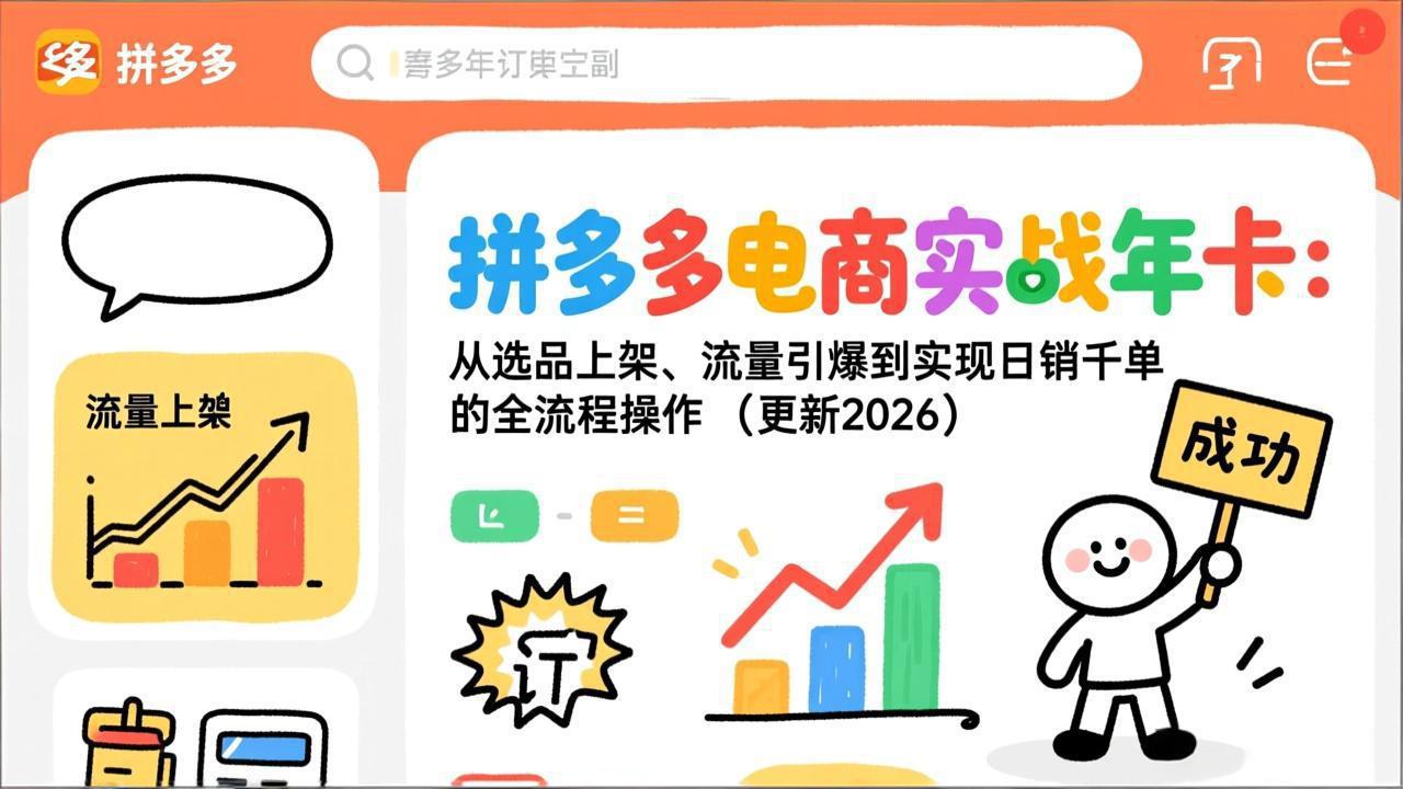 拼多多电商实战年卡：从选品上架、流量引爆到实现日销千单的全流程操作(更新2026-网创资源站