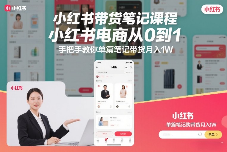 小红书带货笔记课程，小红书电商从0到1，手把手教你单篇笔记带货月入1W-网创资源站